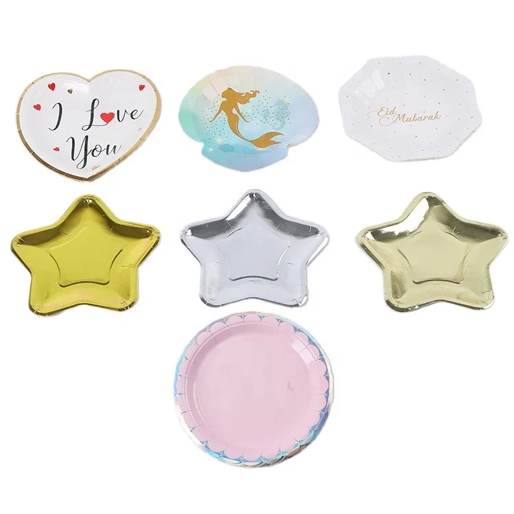 Manufacturer Any shaped and custom printing rose gold party tableware set paper plates for birthday bridal shower hen party