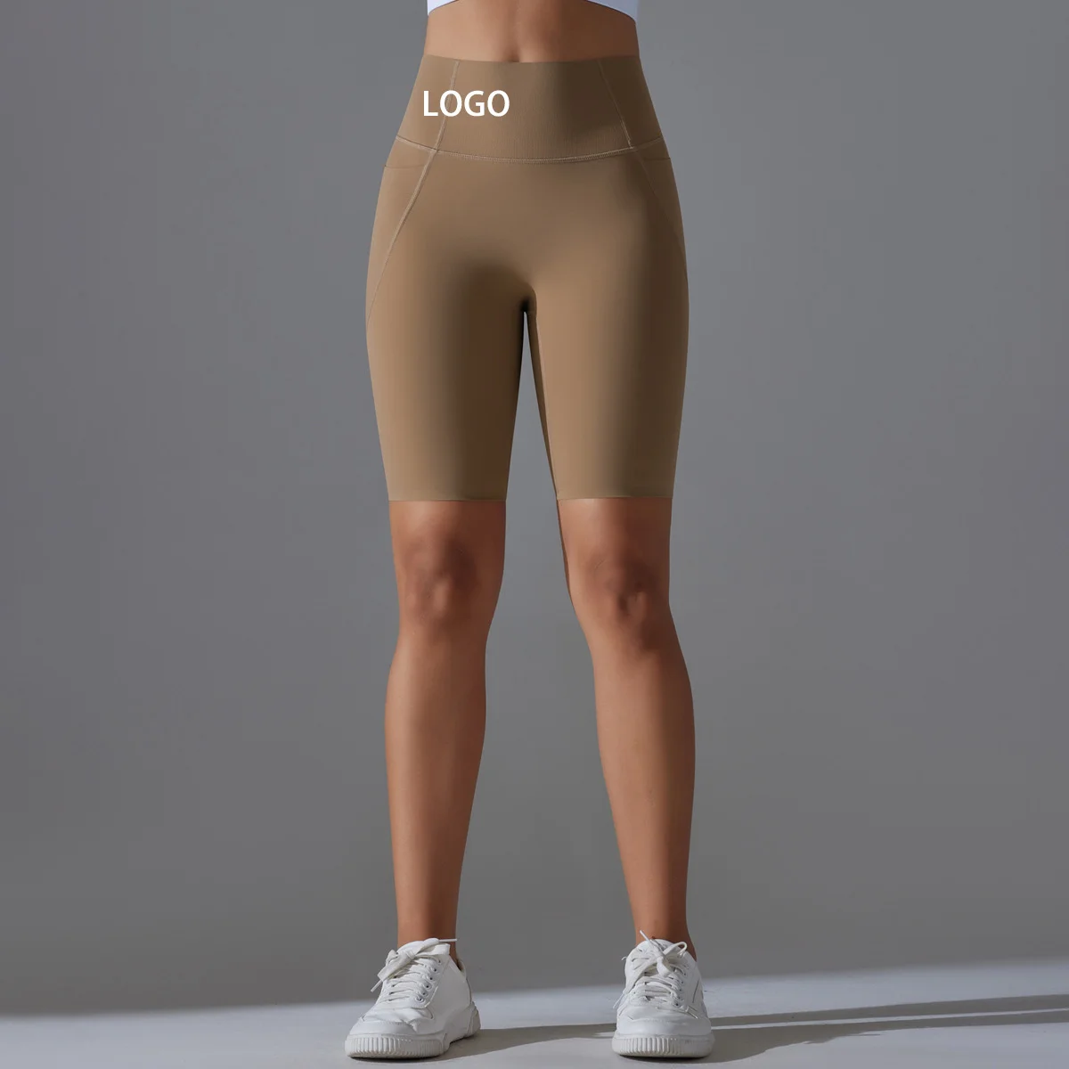 Women High Waist Tummy Control No Front Seam Gym Running Shorts Compression Stretchy Exercise Biker Yoga Shorts With Pocket