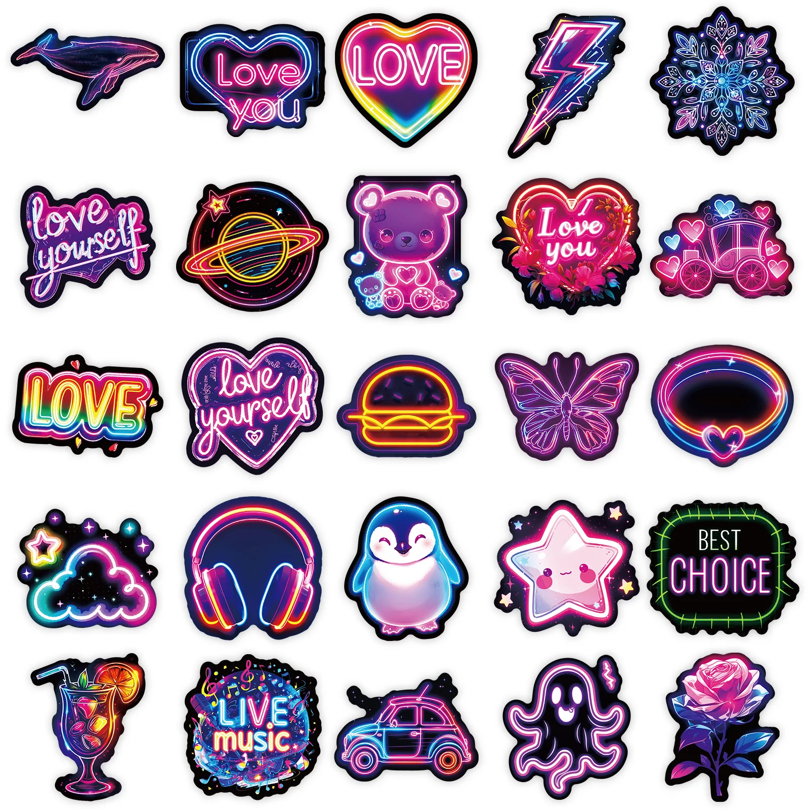 50Pcs Cute Cartoon Night Neon Graffiti Stickers For Bottle Wall Decor Children Bedroom Decor Toy Sticker