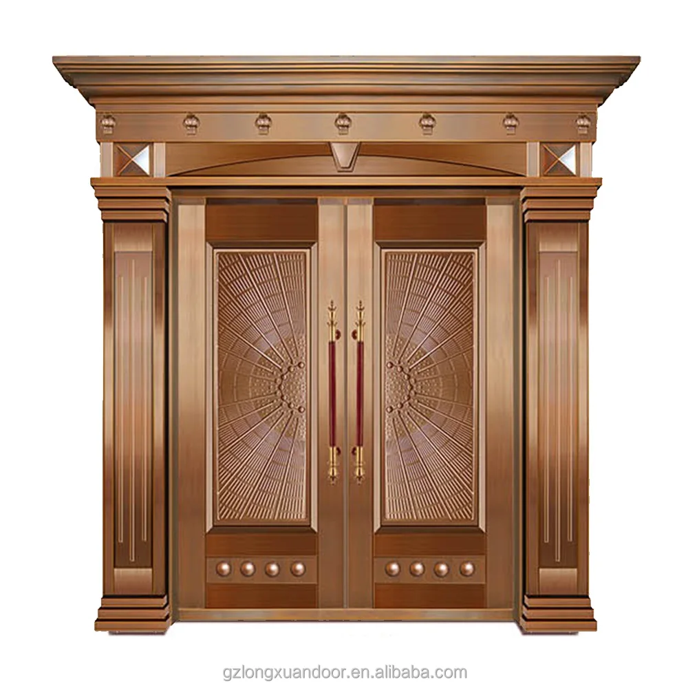 Newest main entry security double copper iron skin classical design pictures copper doors for residential exterior