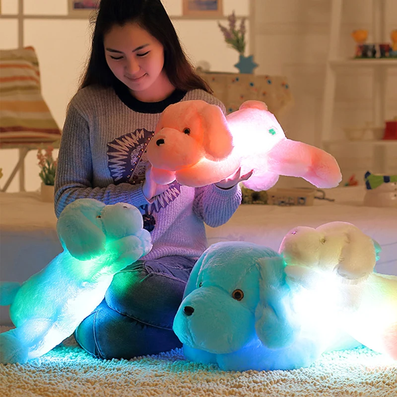 Wholesale cute glowing dog stuffed animal plush toys soft LED light up dogs for kids