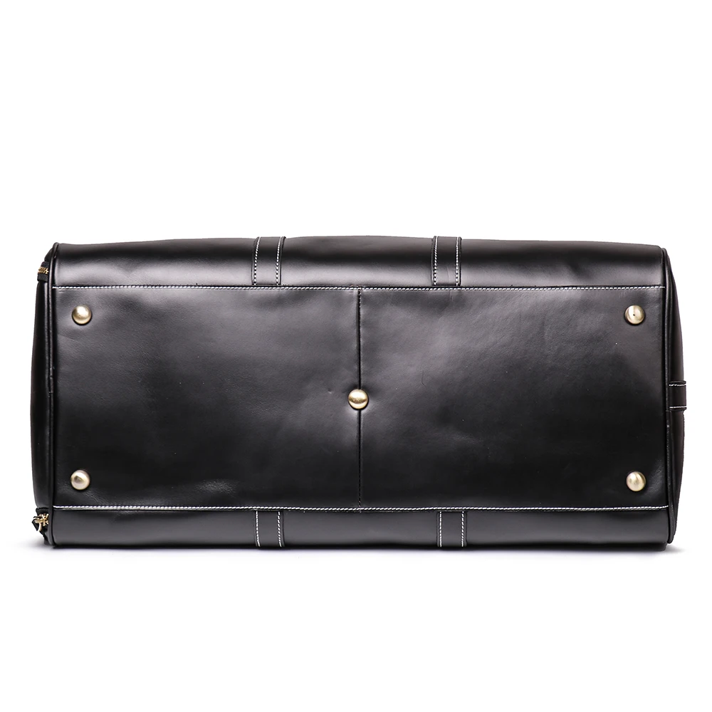 Vintage 24inch quality vegan leather black leather duffel bags large for travel