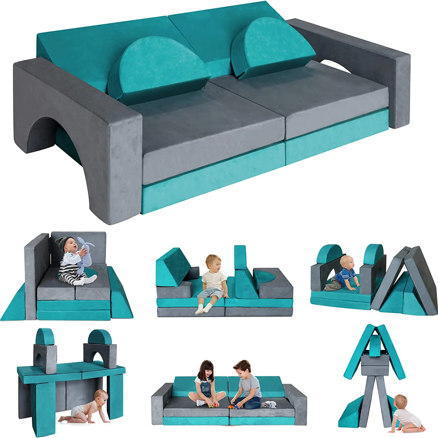 Soft Furniture Play set Multifunction fold child play slide mats padded cum bed folding modular kids sofa nugget foam couch