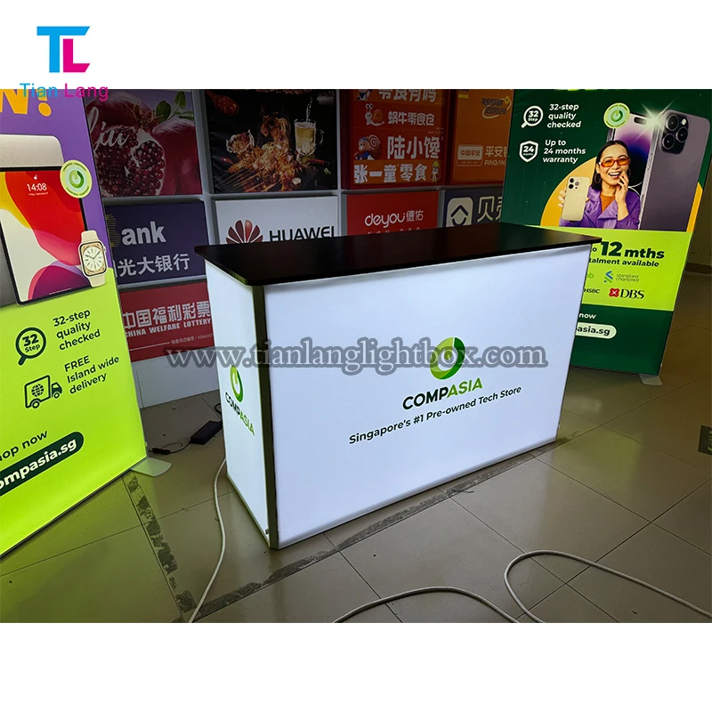 New Design 6ft Portable Trade Show Advertising Frameless Aluminum Lockable Seg Backlit Modular Promotion Counter