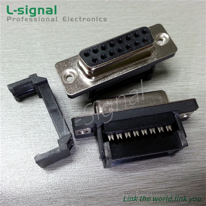 Black IDC Flat Cable Type D Subminiature D Sub 15 Pin Socket Connectors