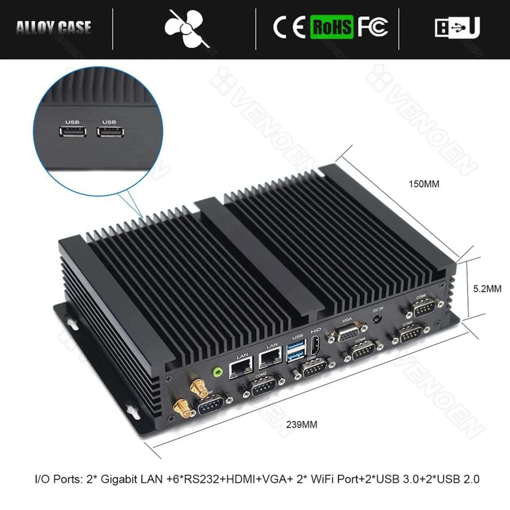 Fanless Industrial Ultra Low Power Desktop Set Complete Multifunction Linux Desktop Micro Mini Tower  PC Computer Mini  PC