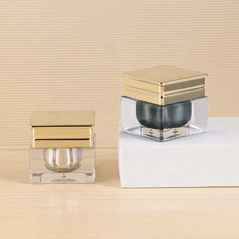Elegant Design 5G Empty Square Cosmetic Jar Skincare Eye Face Cream Container Acrylic Jar With Gold Cap