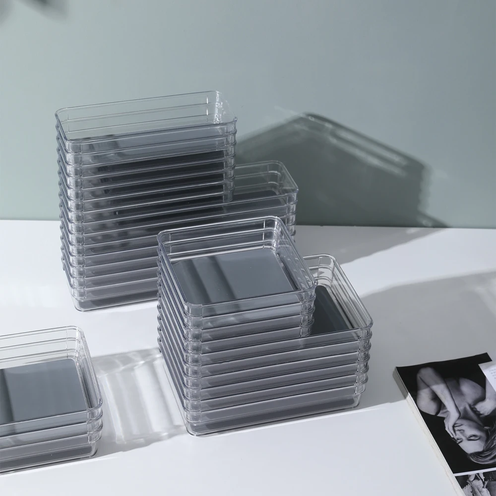 Wholesale  4sizes stackable PET eco-friendly waterproof clear drawer organizer box for home