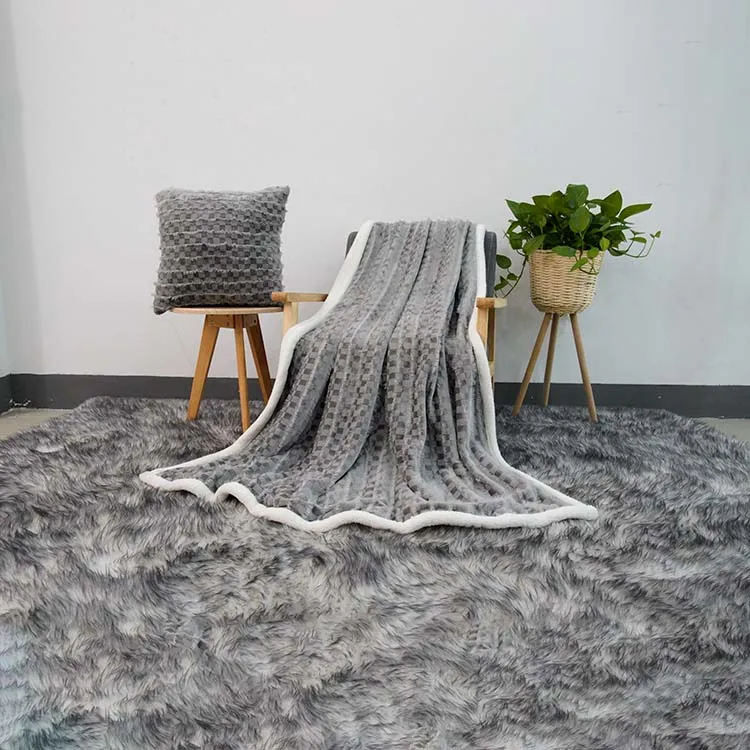 Fluffy Multi Color Plaid Pattern Double SIded Custom 100% Polyester Check Faux Rabbit Fur Blanket