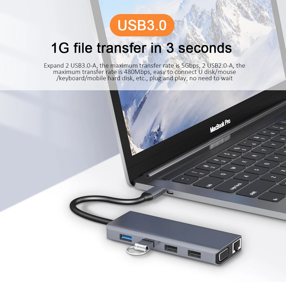 12 в 1 MST концентраторы usb из алюминиевого сплава с 4 * USB-A + 2 * HD TV 4K + 1 * VGA + 1 * RJ45 1000 Мбит/с + TF/SD + 1 * аудио + 1 * PD 60 Вт адаптер usb-концентратора