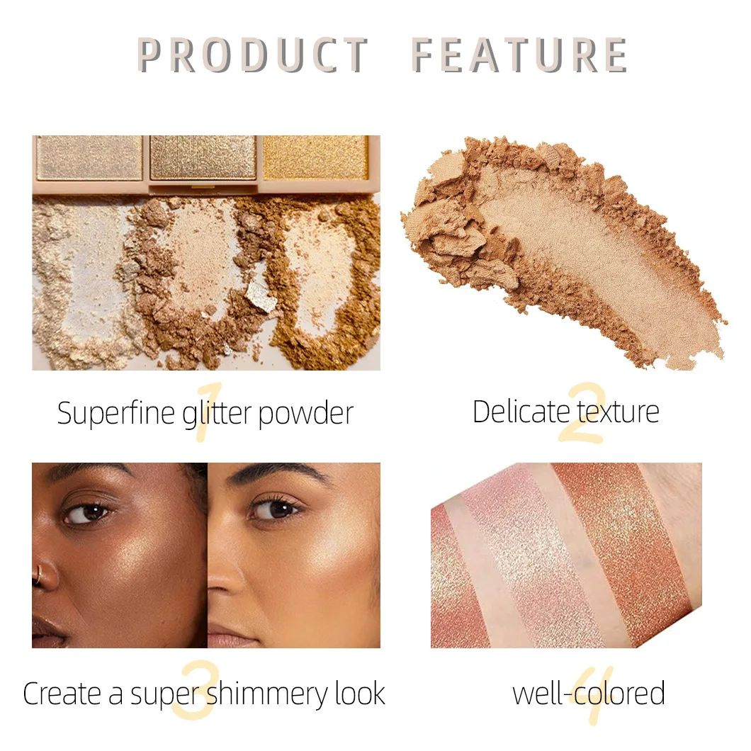 korean vegan make up face glitter highlighter powder pigment private label makeup body pressed powder highlighter palette