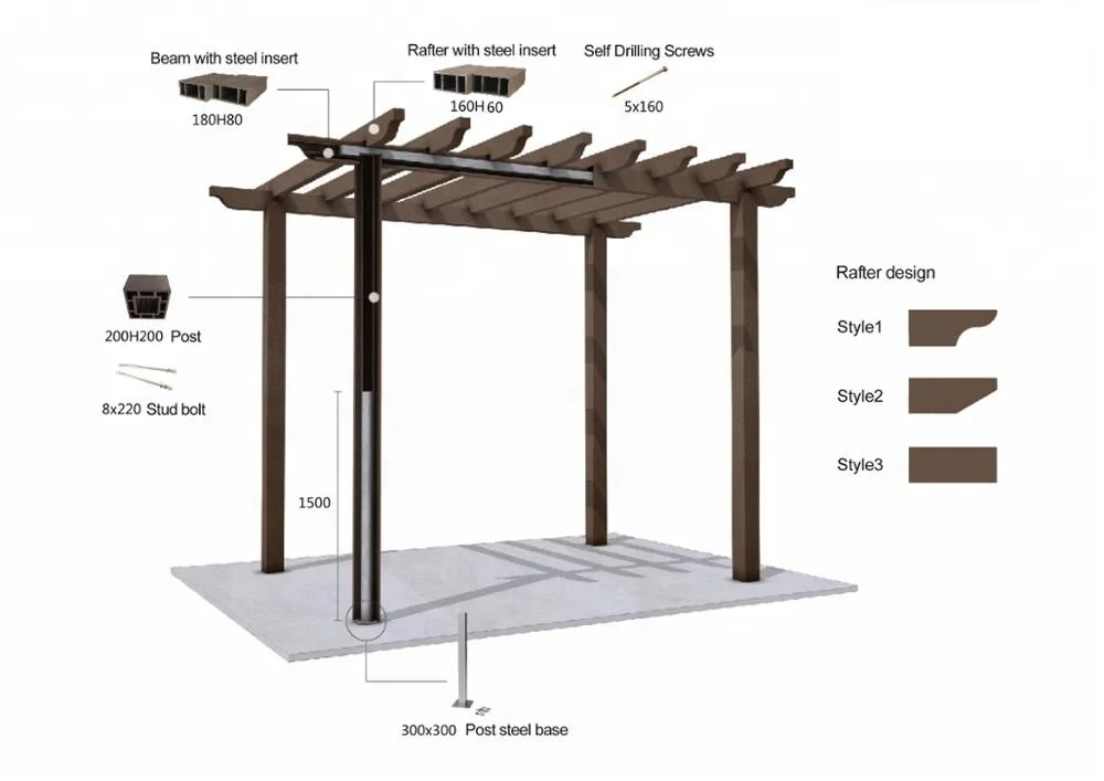 WPC  weight of glulam  pergola beam  160mm*60mm