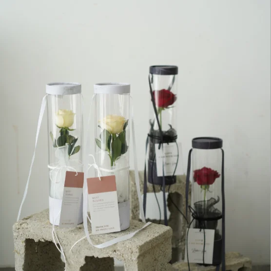New Arrival Cylinder tube packaging   Flower Box PVC Flowers Packaging Round Flower Boxes For Bouquets