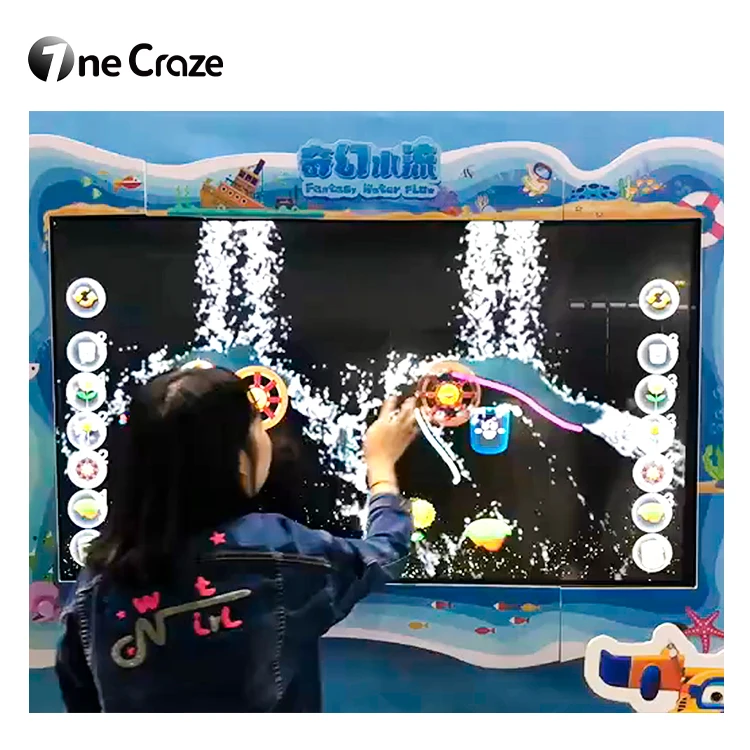 Educational Touch Screen Fantasy Flowing Virtual Water Interactive Wall Interactive For Kids