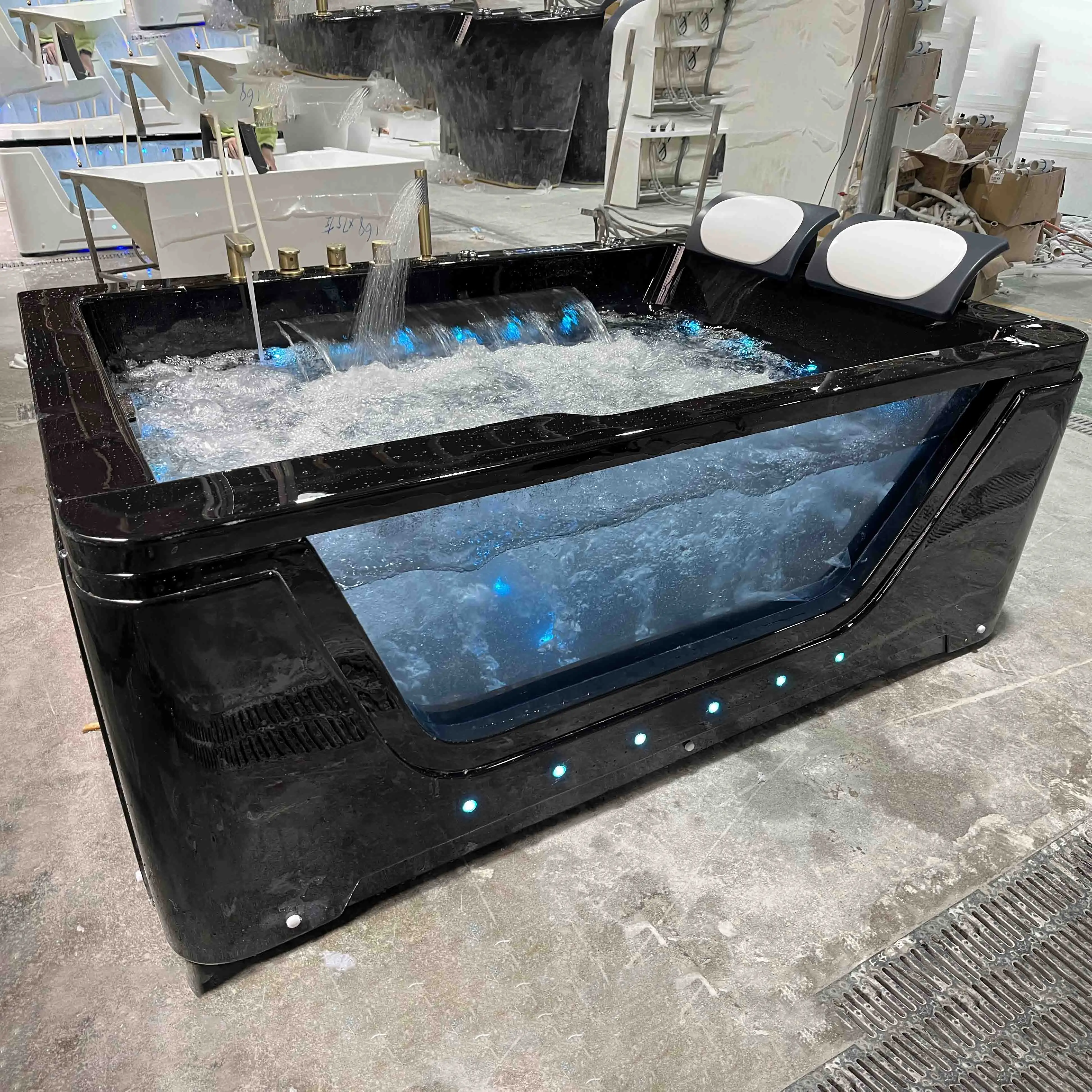 New design Black color jacuzzi bathtub acryli massage function with heater big waterfall two person whirlpool bathtubs for bath