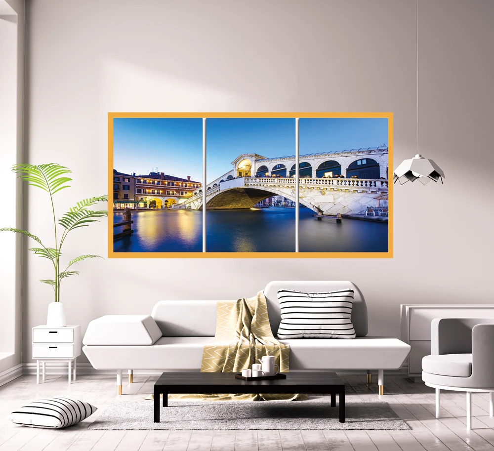 Venice Night Artwork Italy canal Building Bridge Frameless Acrylic prints Landscape Wall Oil Painting home decor