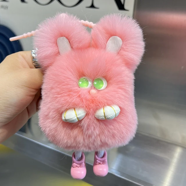 New Luxury Rex rabbit hair Fur Plush Rabbit Keychain Ladys Girls Bag Car Key Keyring Pompon Pendant Accessories