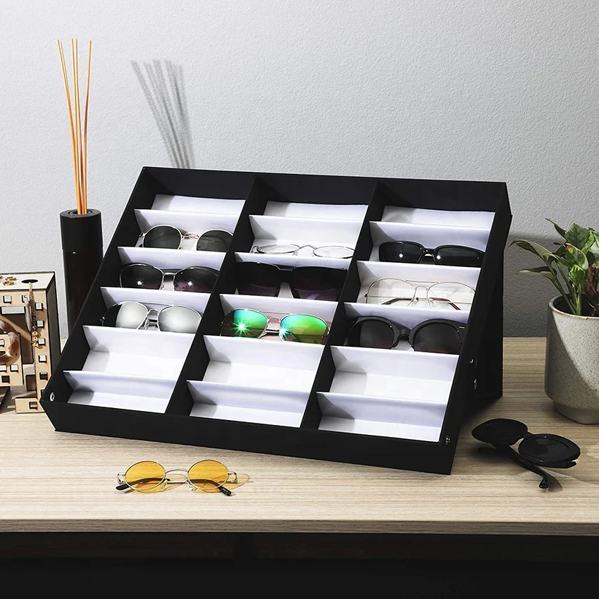 Luxury Leather Eyeglasses Sunglasses Organizer Storage Box Glasses Display Case Optical Eyewear Display Tray