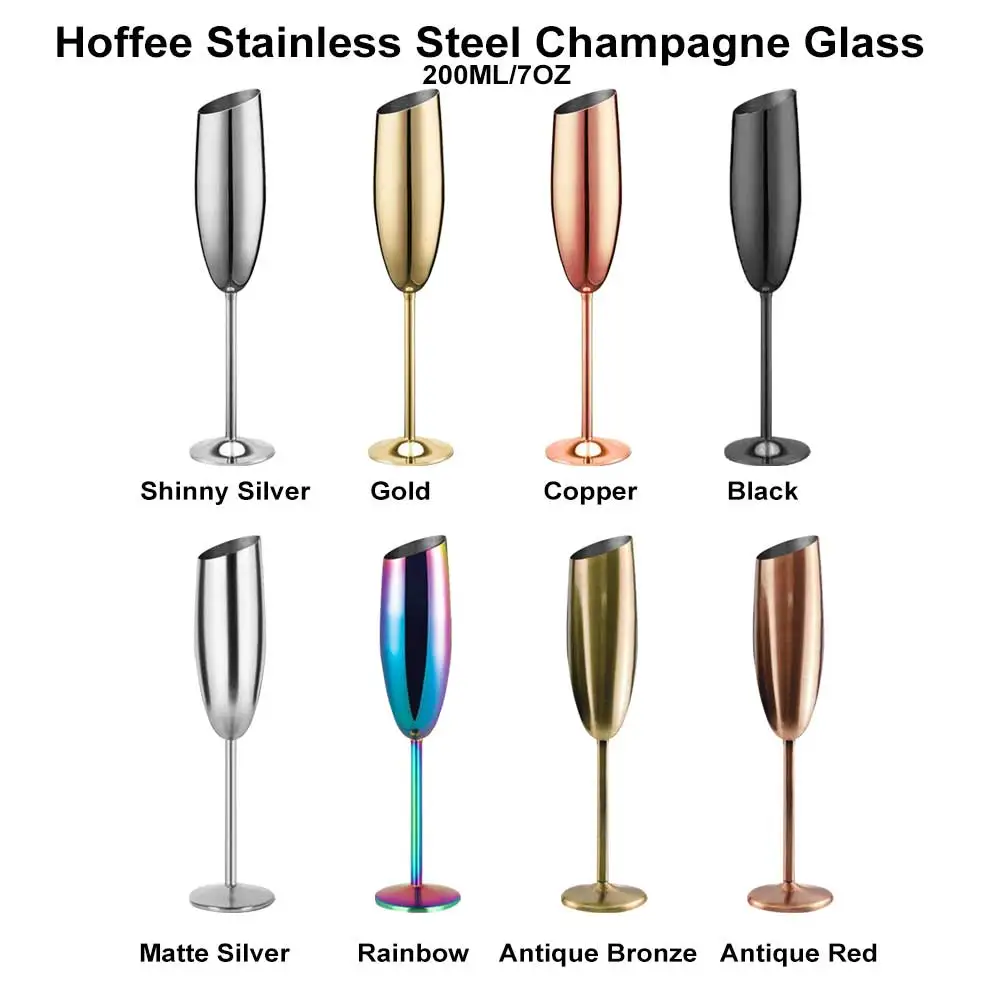 7oz Champagne Glasses Stainless Steel Unbreakable Customized Champagne Flutes Metal Wine Goblet Cup for Wedding Party