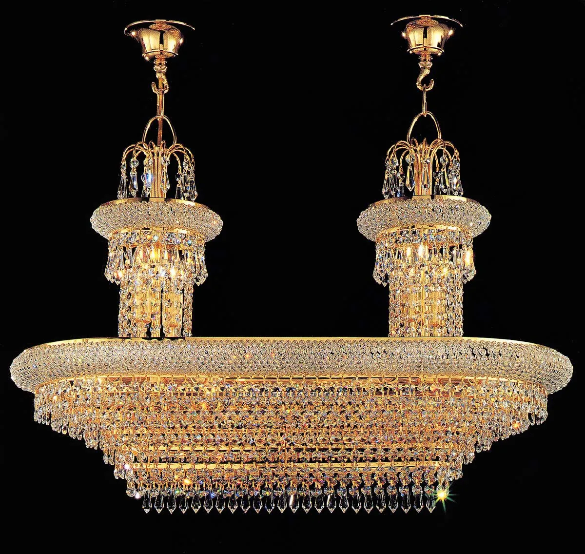 Farmhouse antique brass chandelier classic boat-shaped crystal hanging lamp for hall