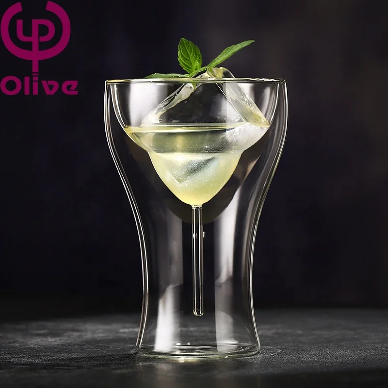 Gift New creative tall tumbler waist high borosilicate double wall cocktail margarita glass