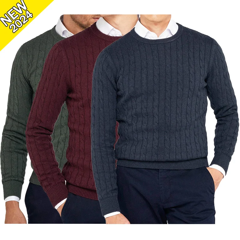 2024 Top Seller Products High Quality Computer Knitted Sweaters Good Price Cotton Crew Neck Plus Size Solid Sweaters For Men