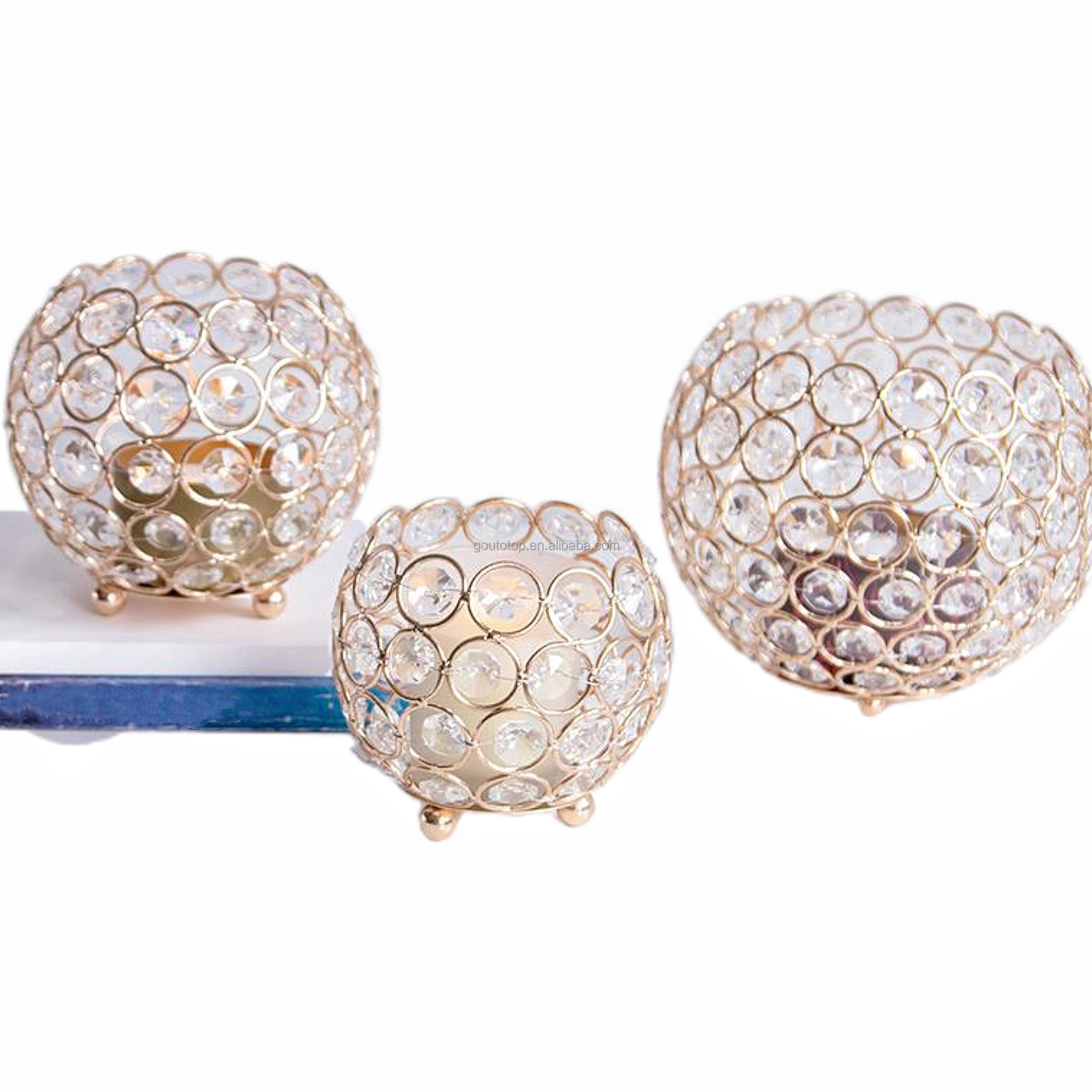 Crystal ball romantic desktop electroplated hollow-out Candlestick iron candle Cup decoration