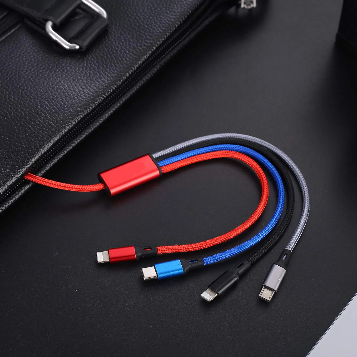 2022 Mobile Fast Charger Braided Wire Cell Phone 4 in 1 Data Cable Charging USB Cable Nylon USB Charger Cable