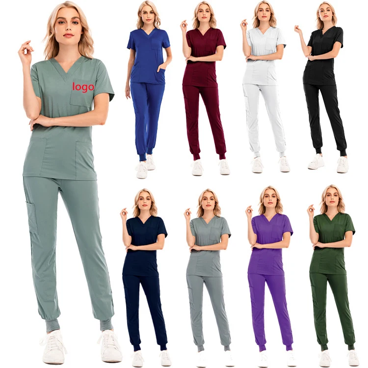 Custom Logo Top Quality Nurse Uniform Medical Scrub Sets Women Slim Hospital Uniforms Nursing Two Pieces Set