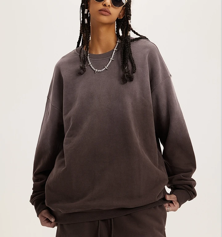 high quality street wear 100% cotton heavyweight oversized vintage crewneck french terry pink garment dyed sweatshirt