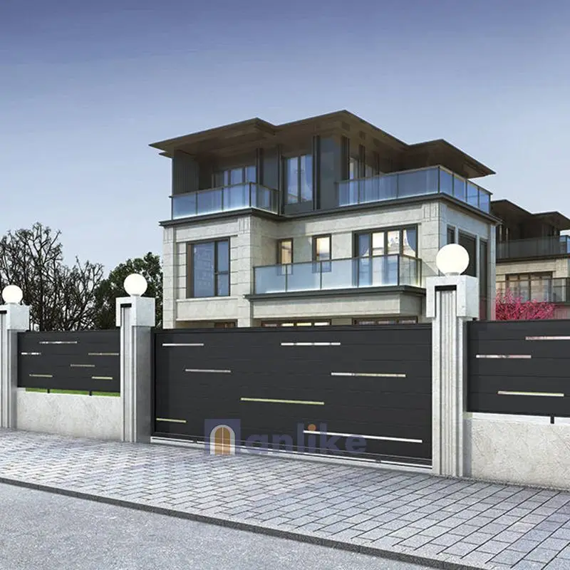 Anlike Temple Simple Aluminum Garden Garage Beautiful Front Boundary Remote Control Sliding Auto Fence Gate Grill Design