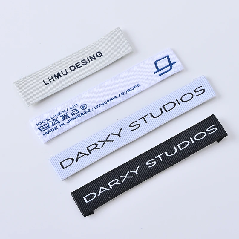 High Density Custom Brand Name Logo And Size End Folded Garment Textile Neck Woven Labels For Clothing
