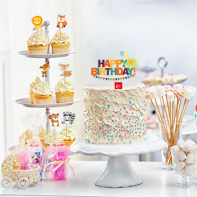 TX UV Printing Baby Shower Birthday Anniversary DIY Woodland For Parties Happy Birthday Acrylic Cake Topper