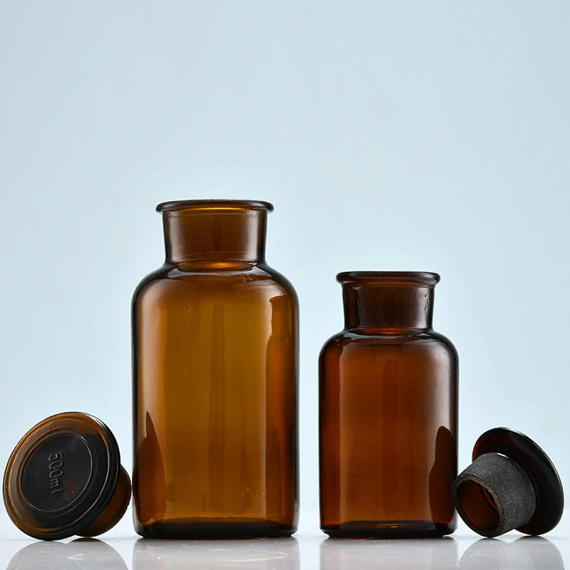 Brown vintage 30ml 50ml 60ml 125ml 250ml 500ml 1000ml glass jar with stopper for medicine storage