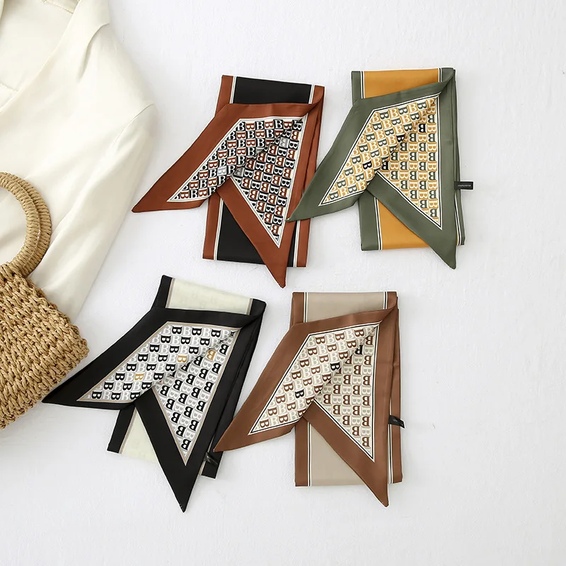 2022 hair scarf french accessories thin and narrow long small scarf silk ribbon hair band (Korean version) sharp corner scarf