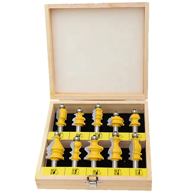 10 pcs 1/2 shank router bits set high quality Tungsten Carbide Tips for woodworking with packing woodbox