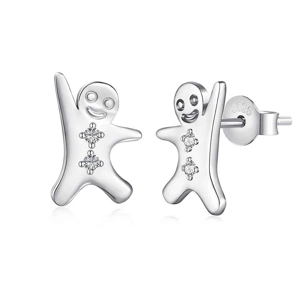 Dylam Xmas Christmas Collection Festival Gift Gingerbread Man S925 Silver Star 5A Zirconia Earrings Dainty Earrings for Women