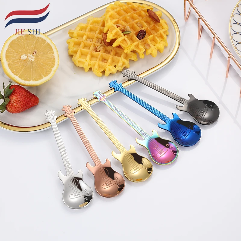 Unique creative guitar shape 304 stainless steel colorful coffee spoon
