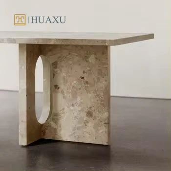 Huaxu дешевая цена Травертиновые столы для гостиной мебель дома журнальные столики из бежевого мрамора