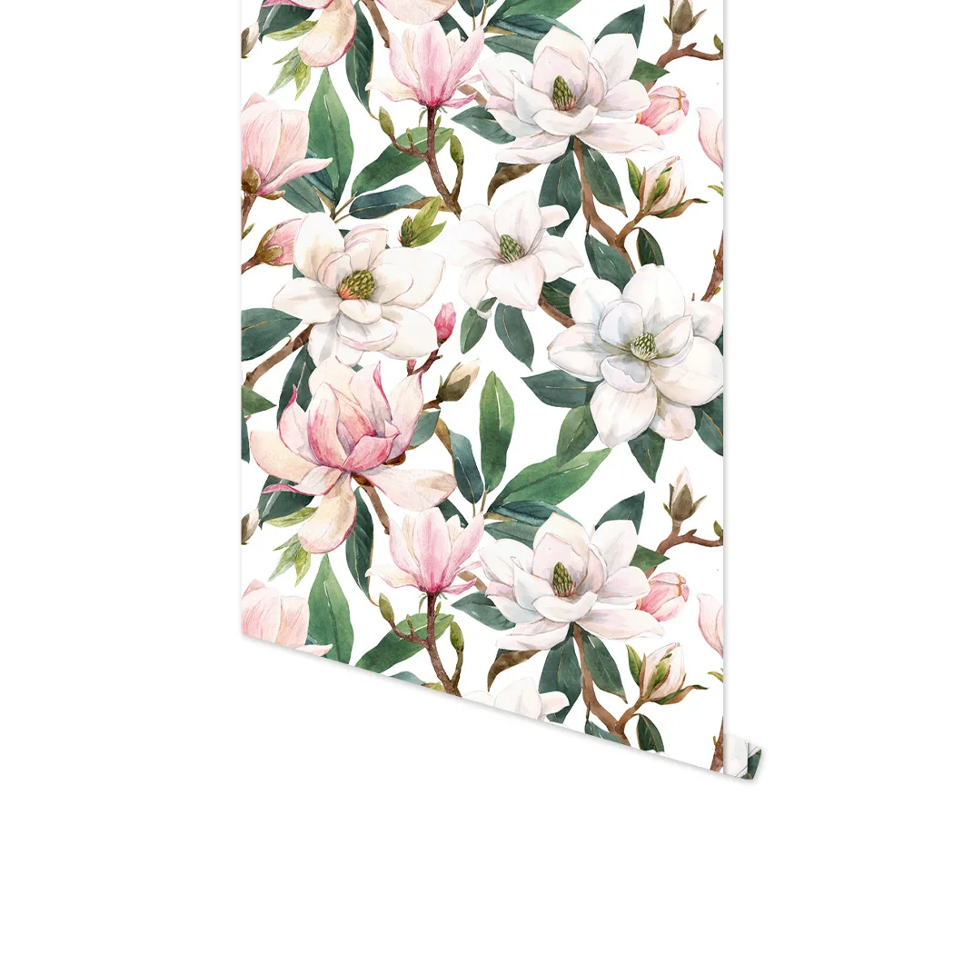 Hand painted white magnolia flower removable  watercolor floral decoration self adhesive wallpaper livingroom wall bedroom