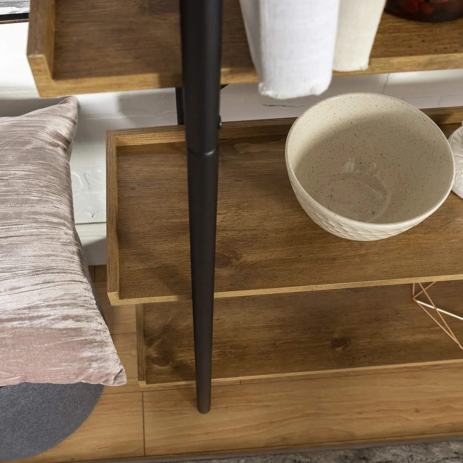 Nordic Style Office Oak Narrow Modular Wall Book Rack Nursery Simple Big Size Metal Wood Industrial Rustic 5-Shelf Bookshelf