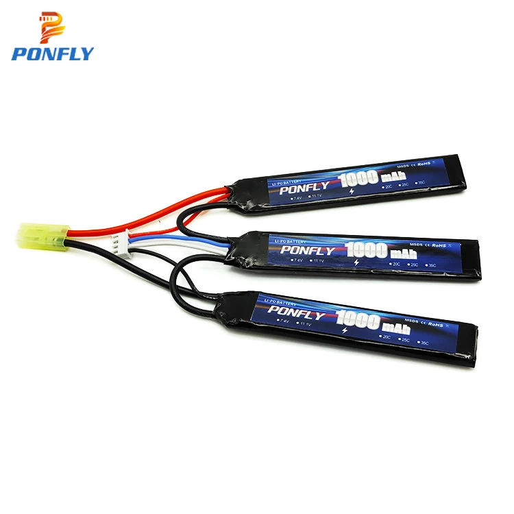 PONFLY 1000mAh Rechargeable Water Gun Lipo Battery 1000mAh 20C 2S 3S 7.4V 11.1V Rc Model AirSoft BB Gun Battery With Tamiya Plug