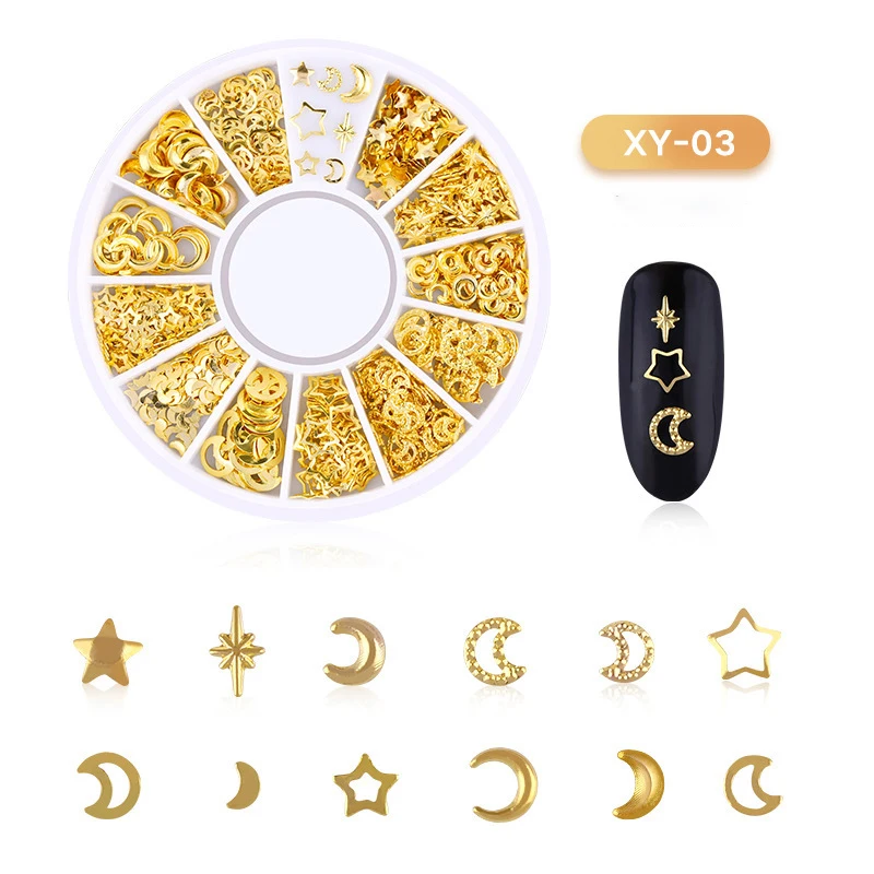 Wholesale Jewelry Star and Moon Rivets Japanese Hollow Alloy Nail Art Painting Salon Nail Kit Professional