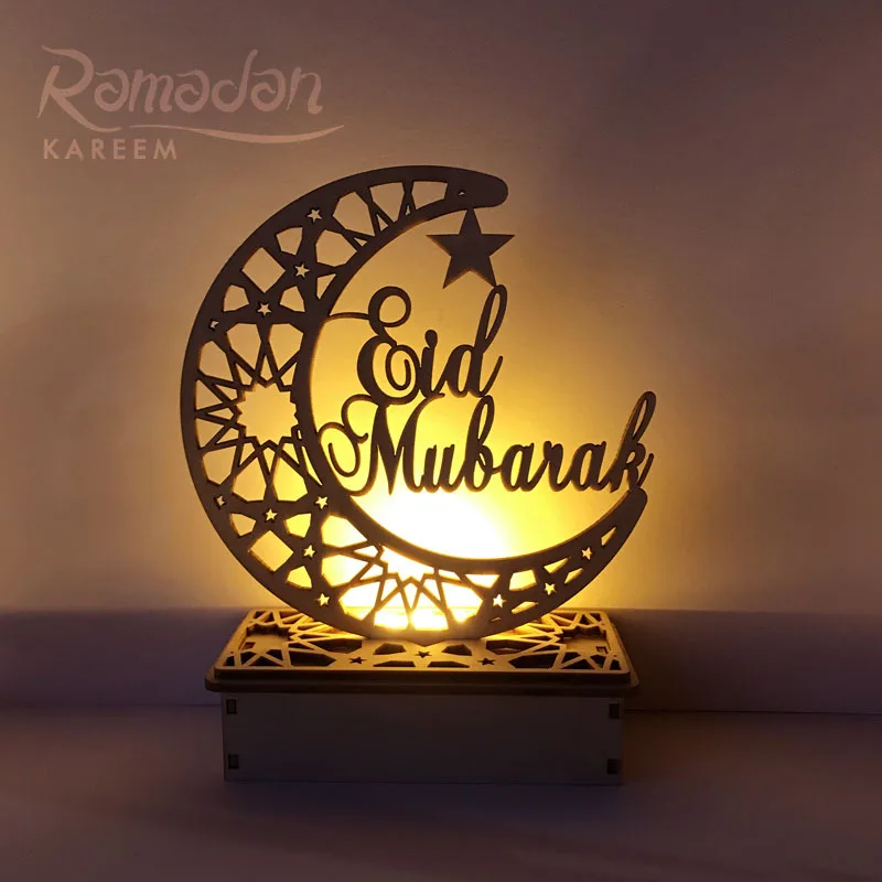 Mubarak Ramadan Eid Moonlight Lamp Wholesale Home Decor Kids Night Lights Wood Model for Muslim Festival Hanging Ornaments