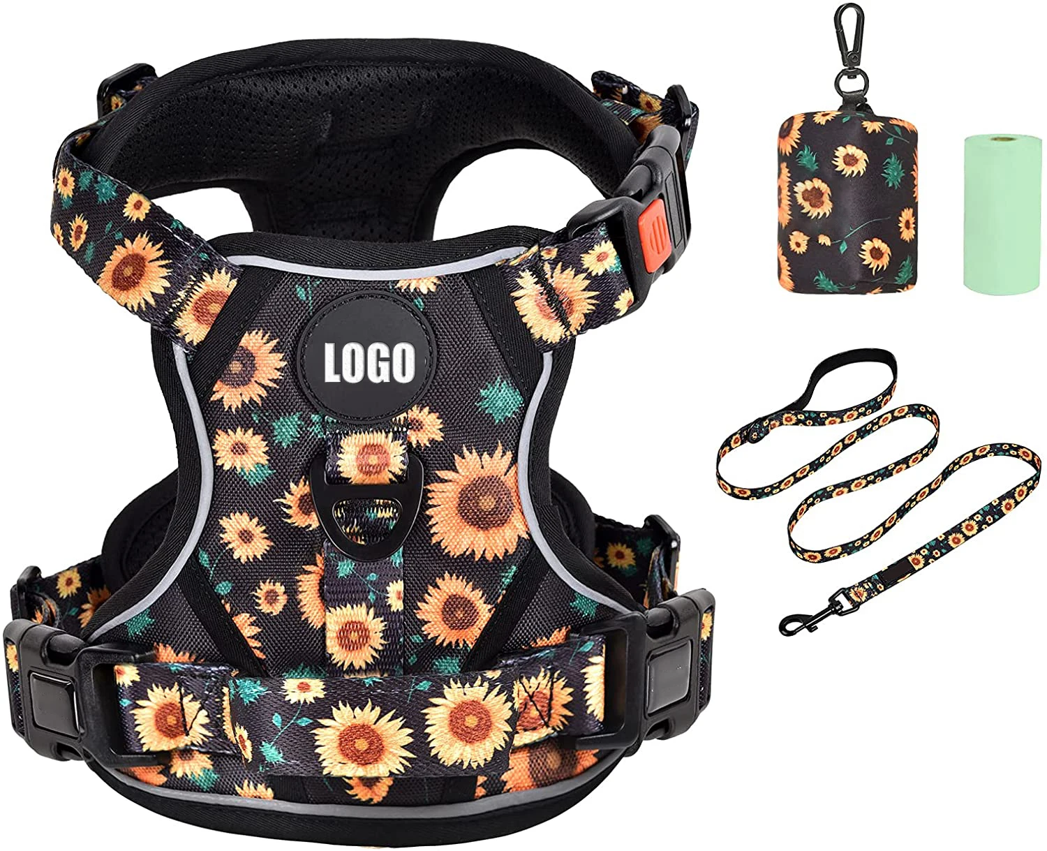 TOPBUDDY Reflective Adjustable Pet Vest Dog Harness in Floral Pattern with No Pull No Choke Front Clip