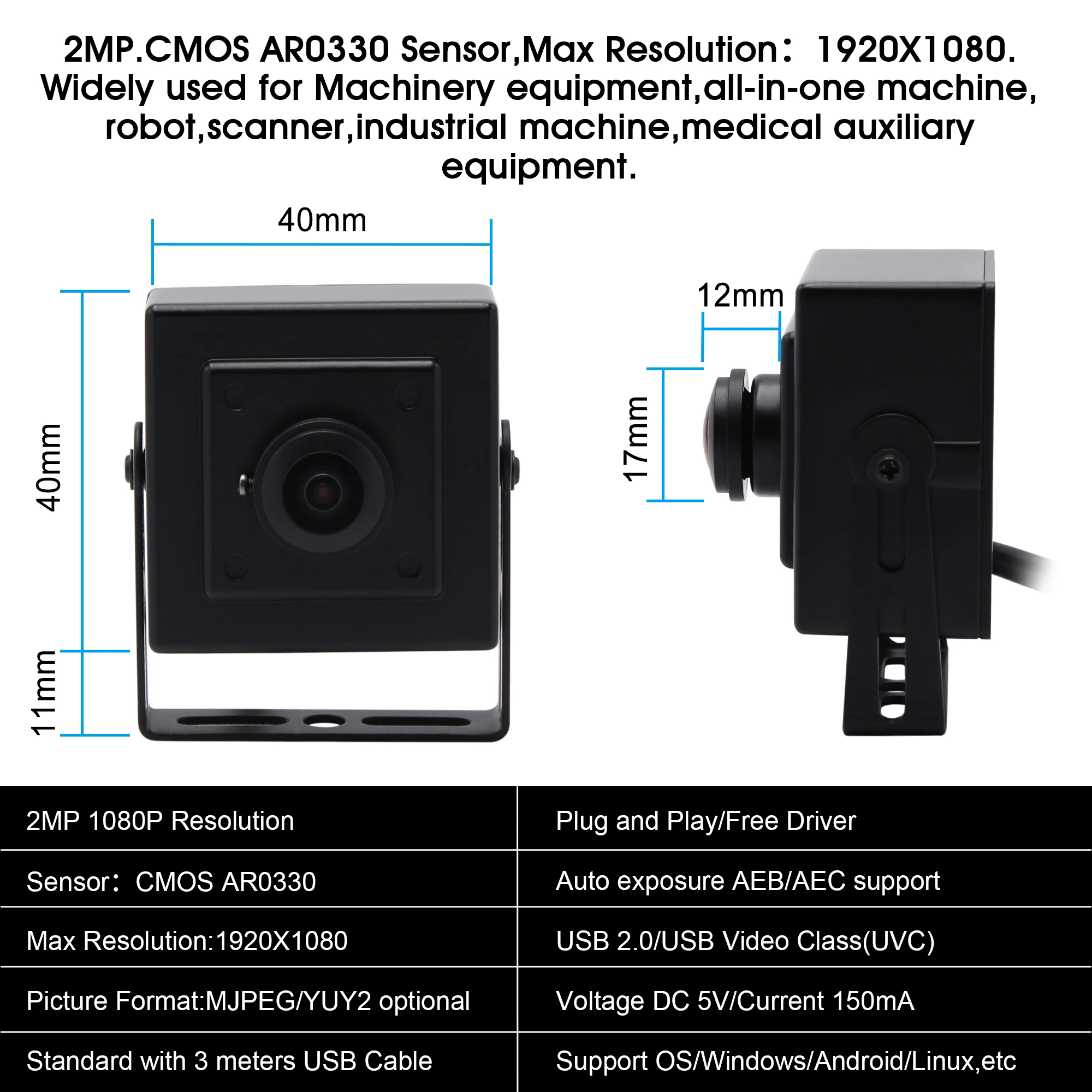 ELP OEM Mjpeg H.264 1080P Full HD UVC CMOS USB Camera Wide Angle 180 Degree Fisheye Mini USB Web Cam for Attendance Machine