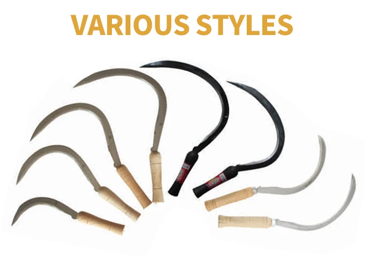 Carbon Steel Scythe Agriculture Grass Knives Wooden Handle Harvest Sickle Farming Rice Sickle