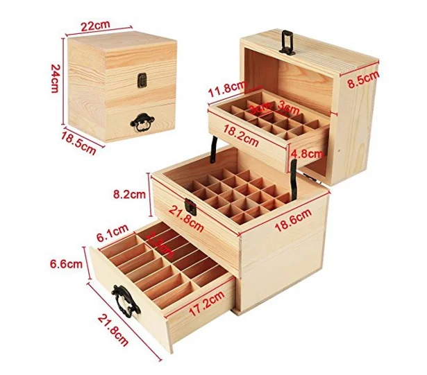 wooden factory FSC&BSCI Essential oil storage box 59 Slot Essential Oil Carrying Aromatherapy Wooden Storage Box Storage Box