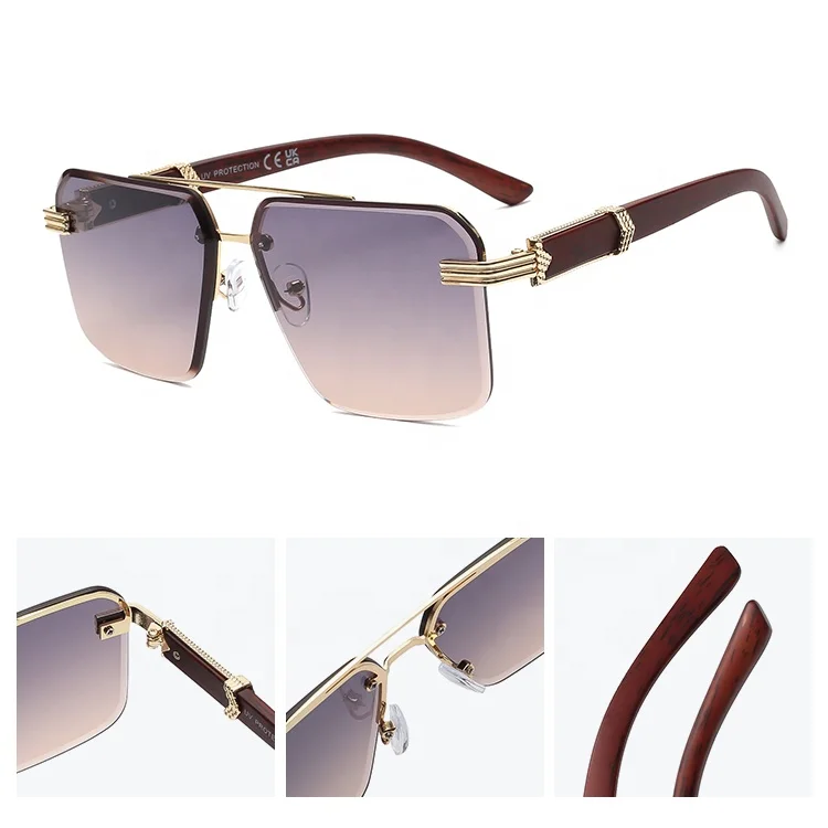 vintage retro Rimless sun glasses custom logo lase sunglasses small frame square rectangle polarized sunglasses men 2022