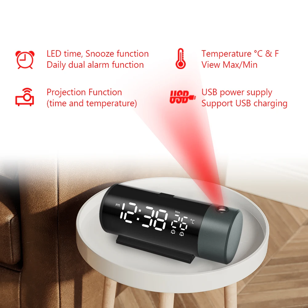 Цифровой проекционный будильник с температурным 180 вращением USB электронный стол для спальни прикроватные часы 3D Настенный функцией